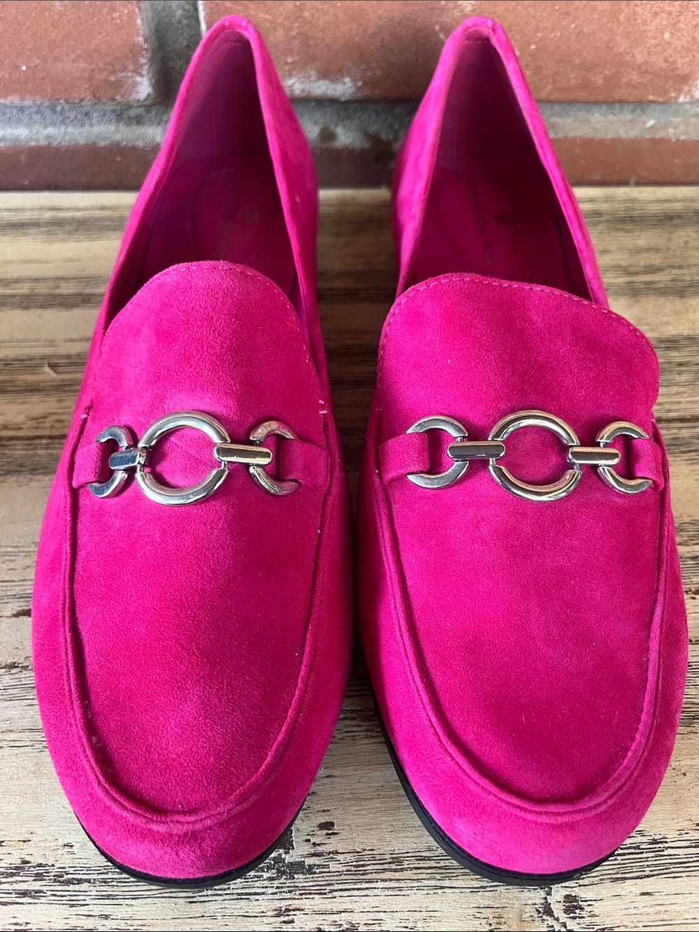 Bandolino Hot Pink Suede Loafers with Silver Hardware Size 8